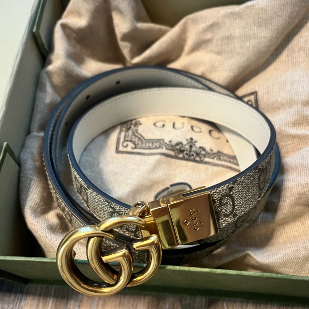 NEW w/Tags, Gucci Reversible Belt, Brown/White, Size 109